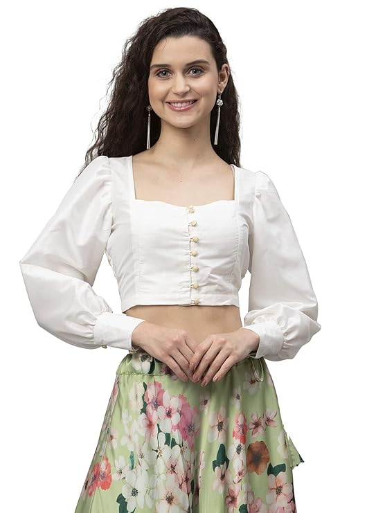 Silky Floral Button Back Crop Top main image 1